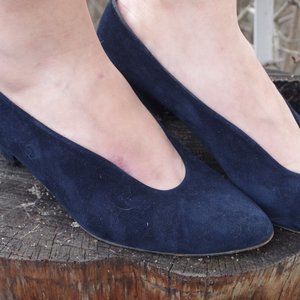 Vintage Blue Suede High Heels Ladies Made Italy